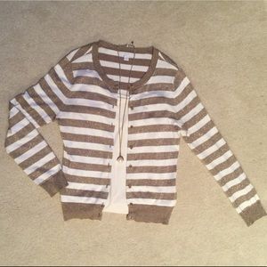 Cream and Taupe Striped Cardigan